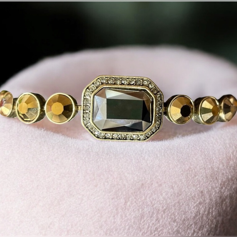 Heidi Daus Gold and Bronze Sparkling Art Deco Bracelet. Signed